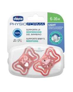 Chicco Succhietti-Succhietto Physio Light Pink Sil 6-16M 2 Pezzi -