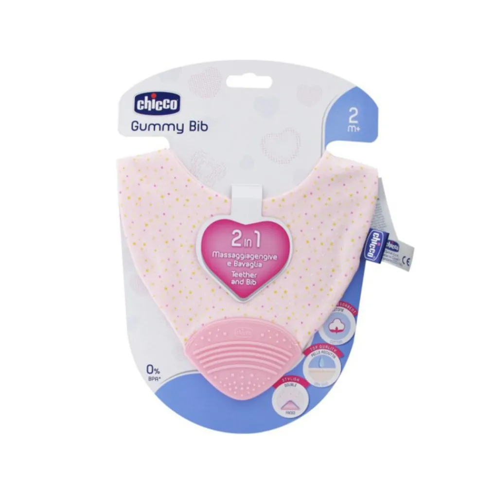 Chicco Primi Dentini-Teether Gummy Bib Rosa