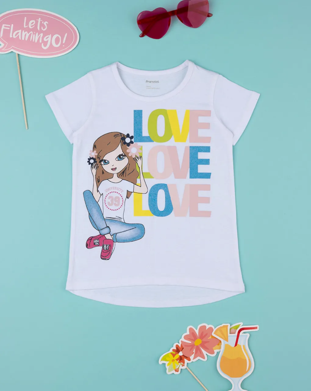 Prenatal Magliette E Camicie-T-Shirt Bambina Bianca Con Stampa Big Size