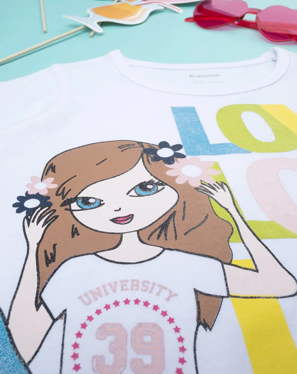 Prenatal Magliette E Camicie-T-Shirt Bambina Bianca Con Stampa Big Size