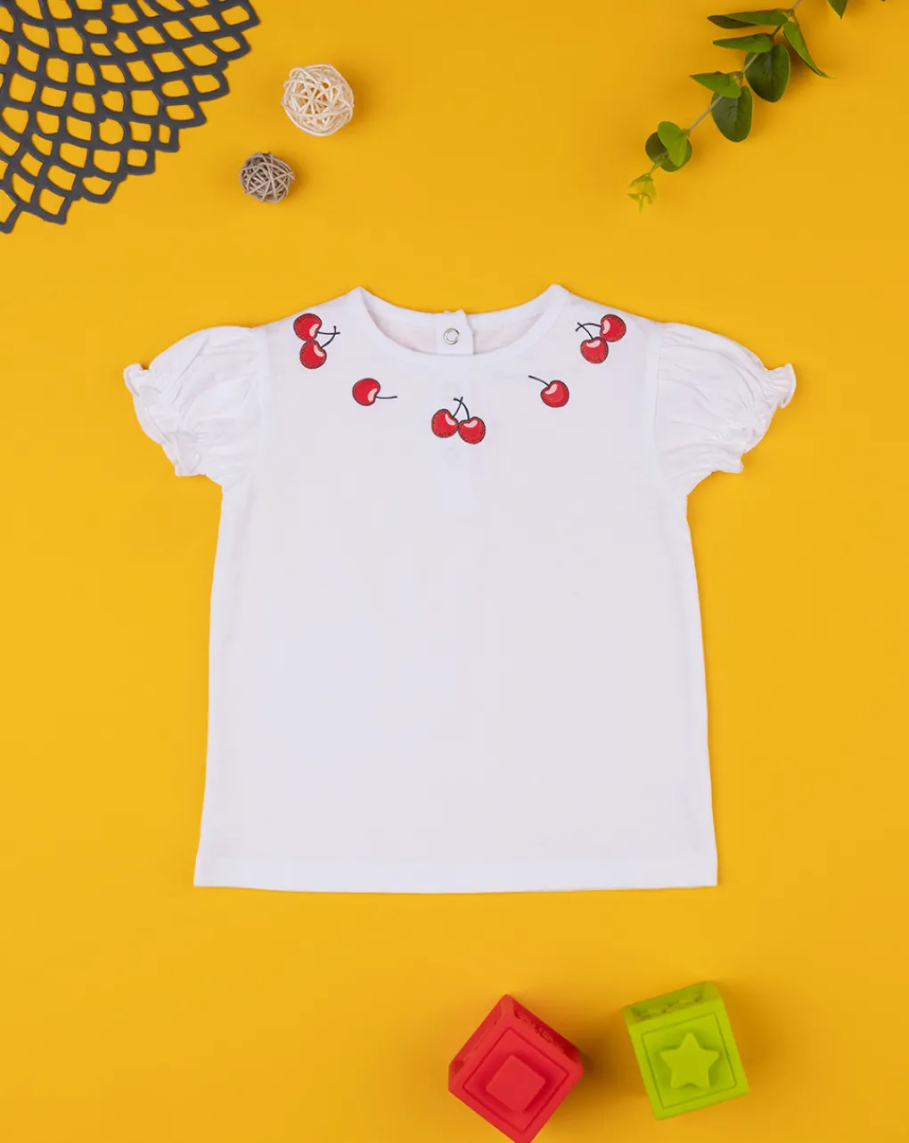 Prenatal Magliette Camicie E Body-T-Shirt Bimba Bianca "Ciliegie”
