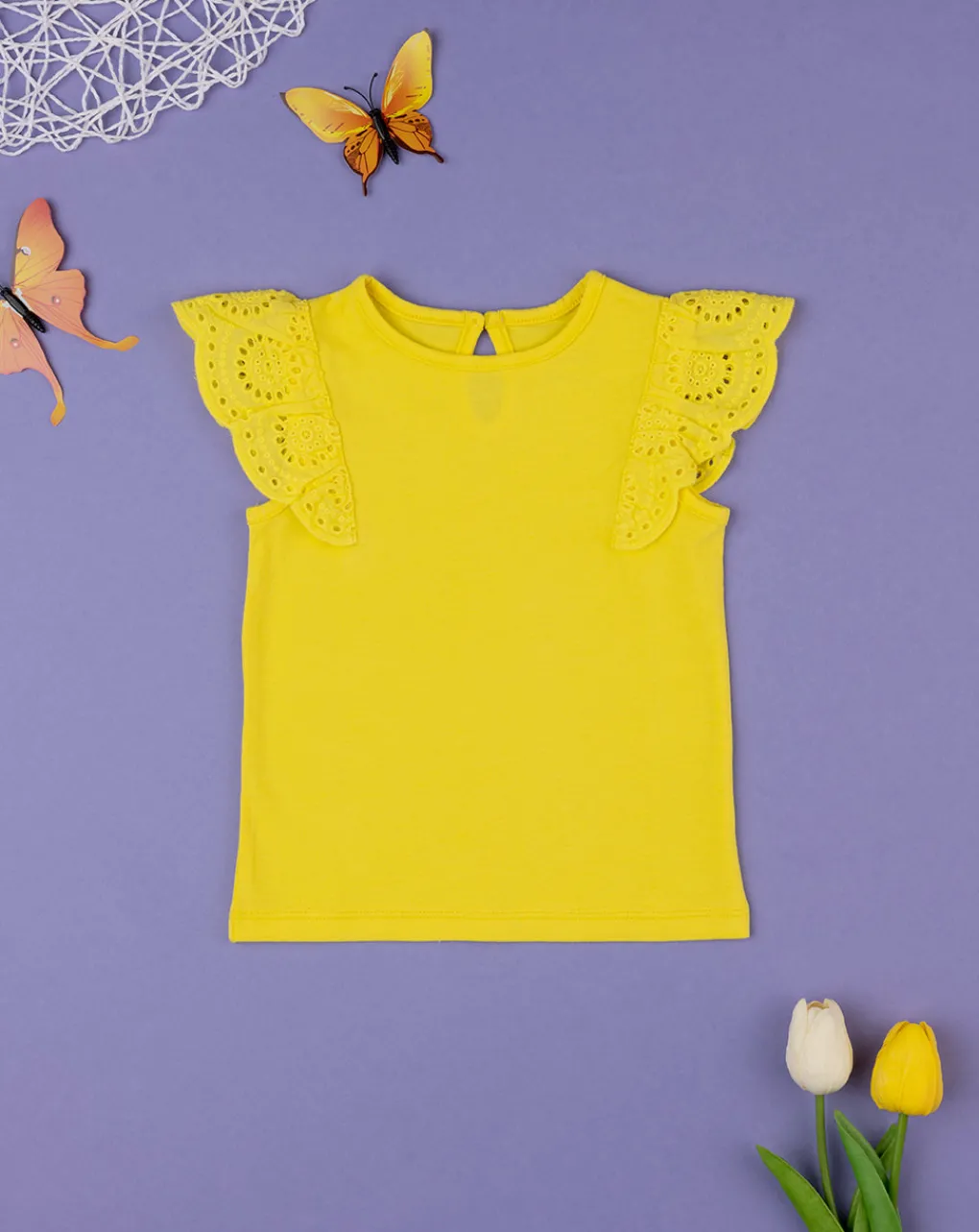 Prenatal Magliette Camicie E Body-T-Shirt Bimba Gialla Maniche Sangallo