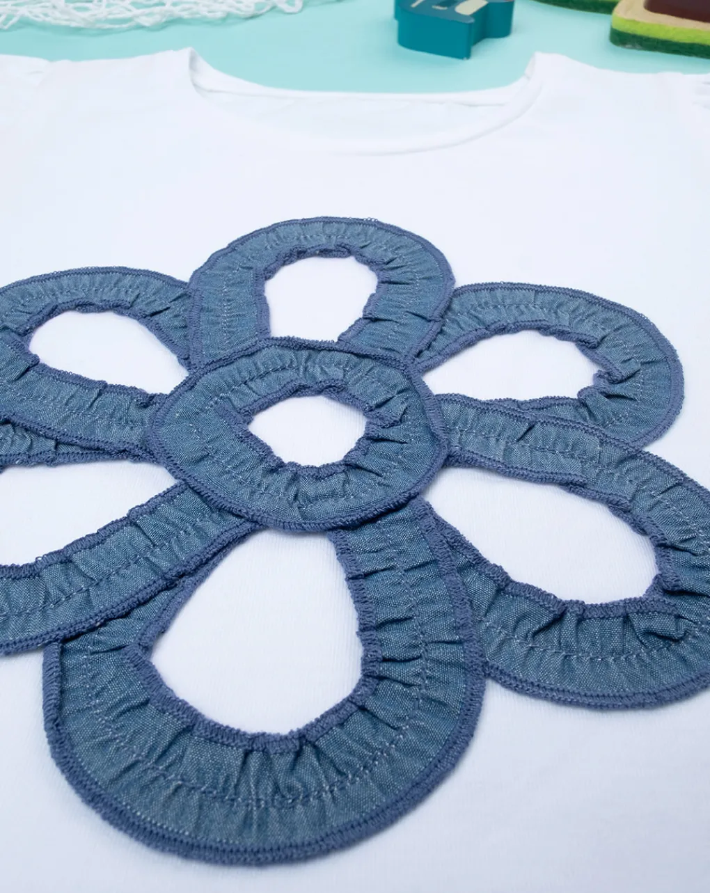 Prenatal Magliette E Camicie-T-Shirt Maniche Corte Bambina Fiore In Denim