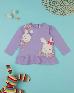 Prenatal Maglioni E Cardigan-T-Shirt Maniche Lunghe Bimba Lilla "Coniglietti”