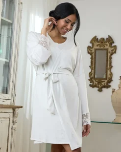 Prenatal Vestaglie-Vestaglia Premaman Allattamento Con Pizzo