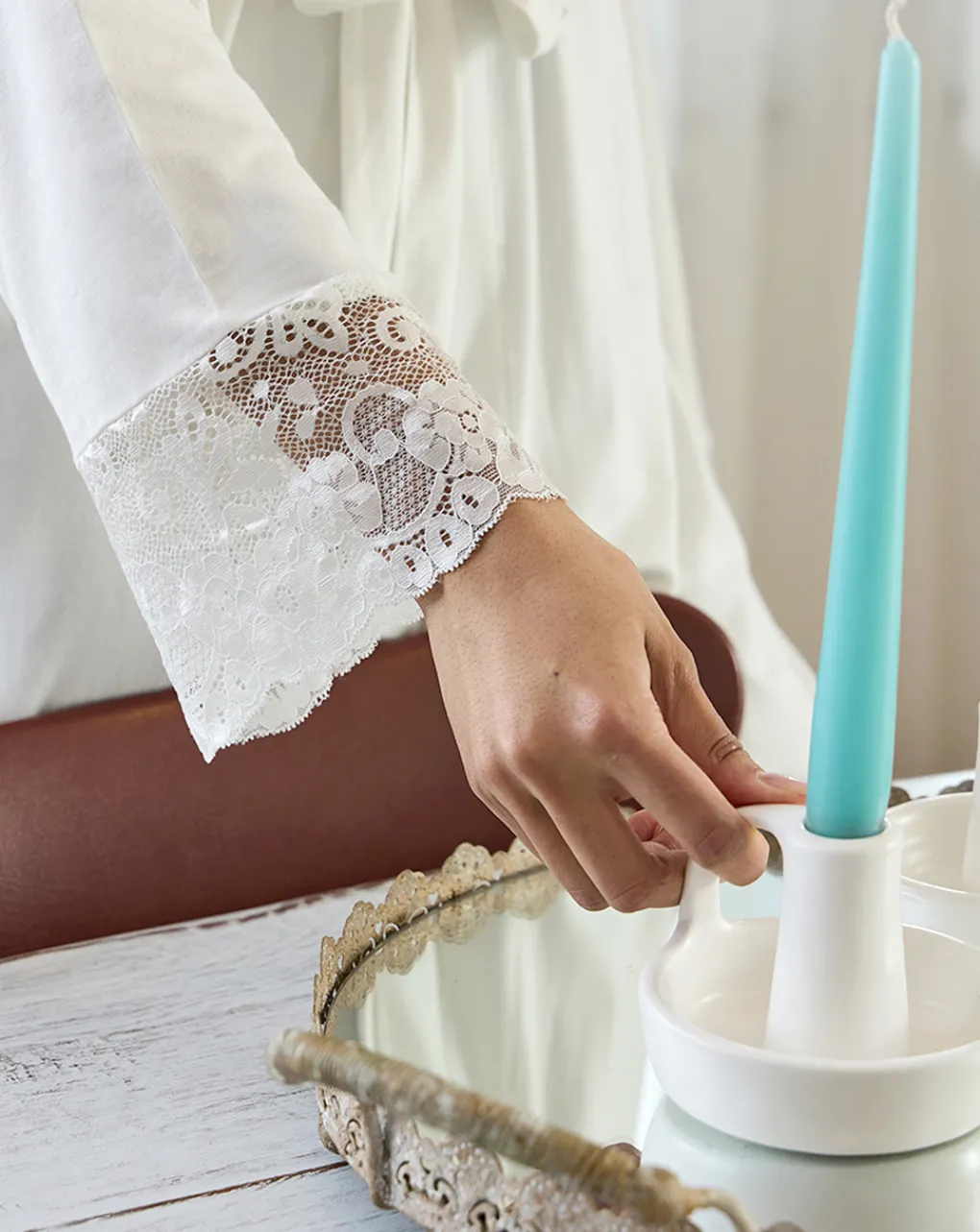 Prenatal Vestaglie-Vestaglia Premaman Allattamento Con Pizzo